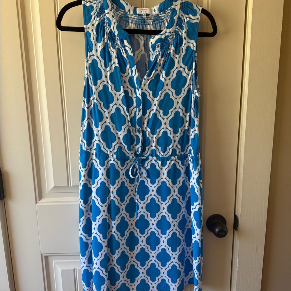 Blue and White Sleeveless Dress